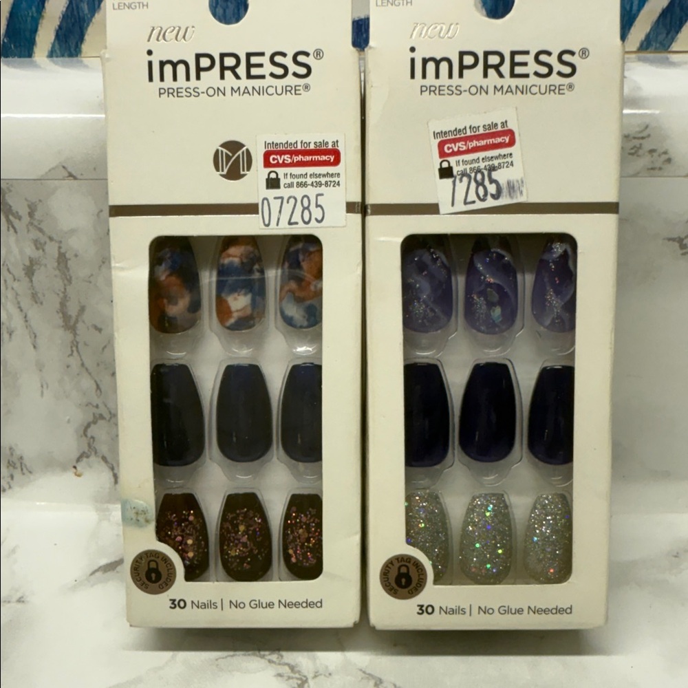Kiss imPRESS Navy and Glitter Nail Set of 2 Different Nails Mix And Match New